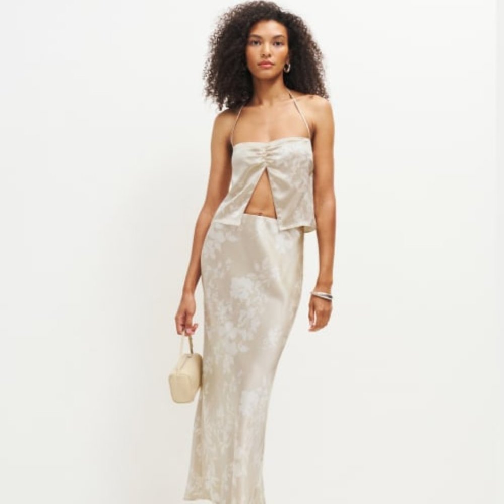 Reformation Beba Silk Two Piece in Sable